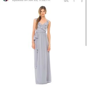 Joanna August Ceremony Collection: Lacey Wrap Dress in “Silver Bells”